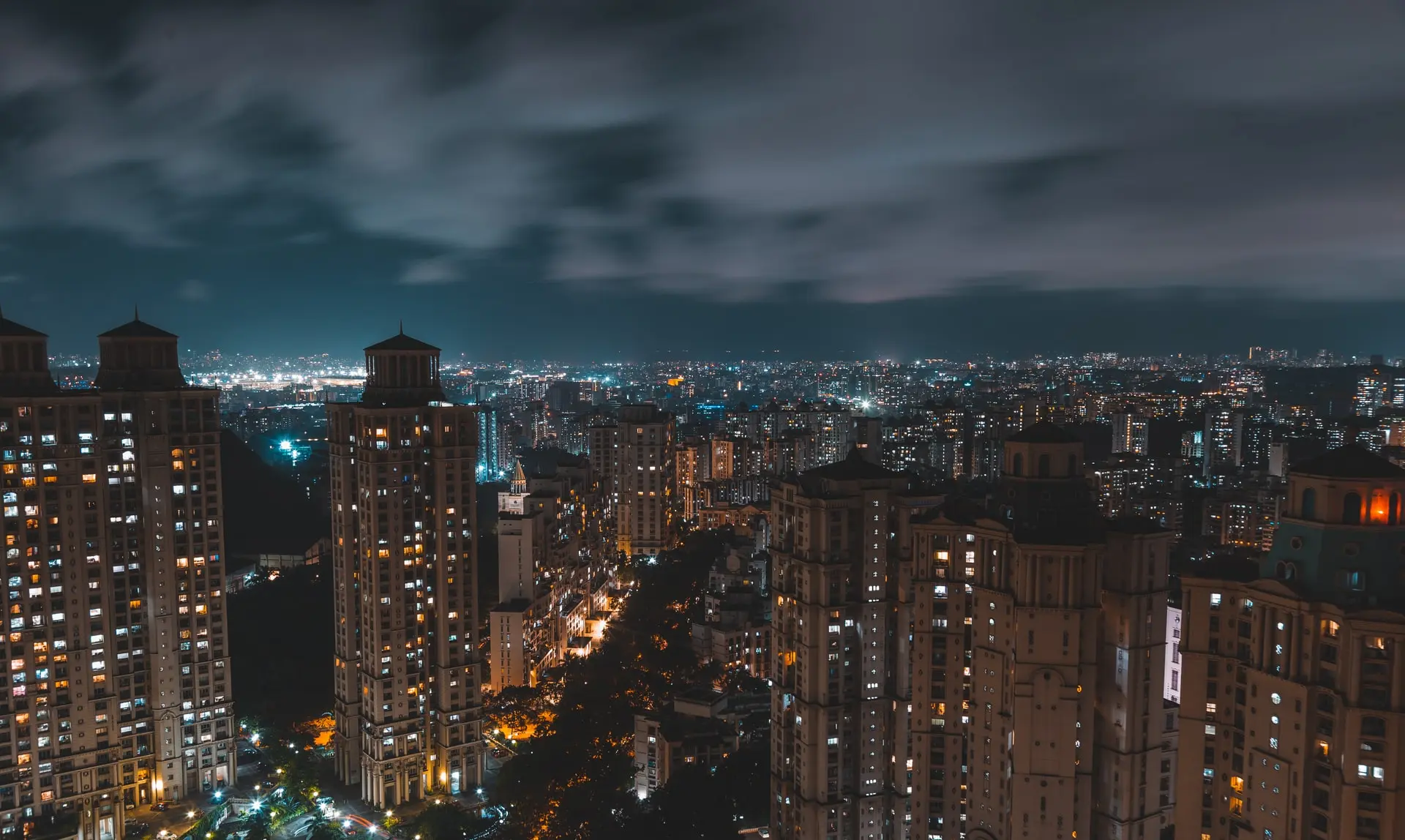 city high-rise buildings at night